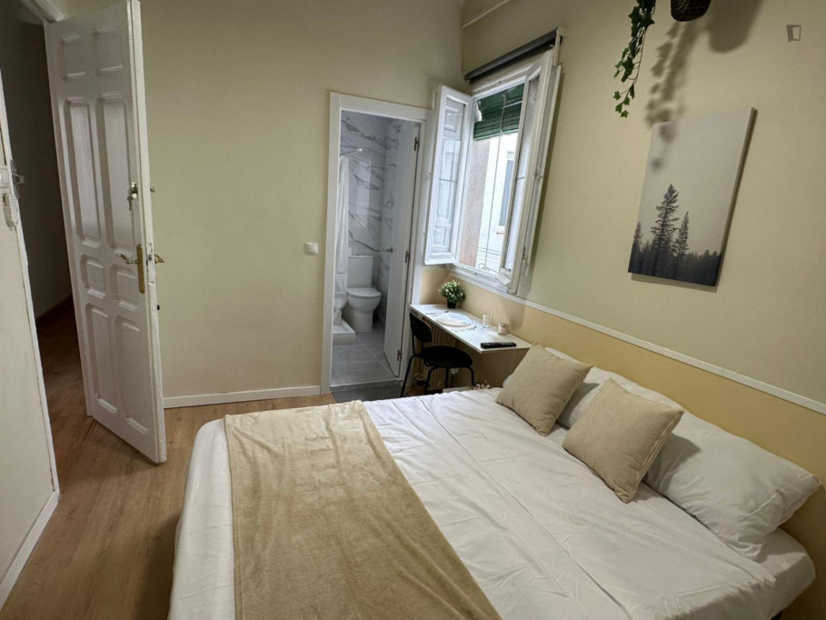 Double ensuite bedroom with fan, electric heater and fridge Offer title - Madrid - chambre - ImmoJeune
