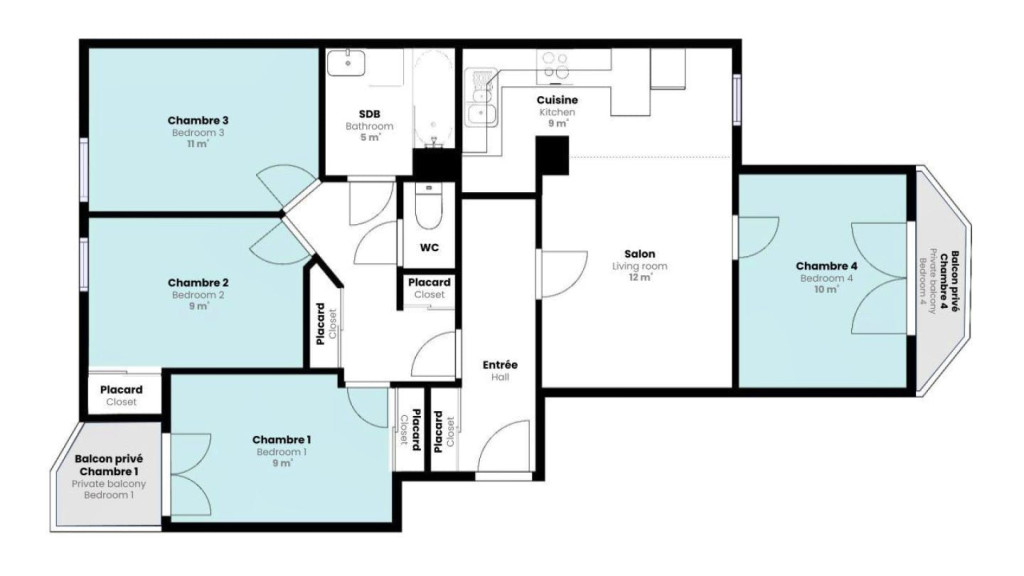 4-Bed Apartment on Rue d'Essling