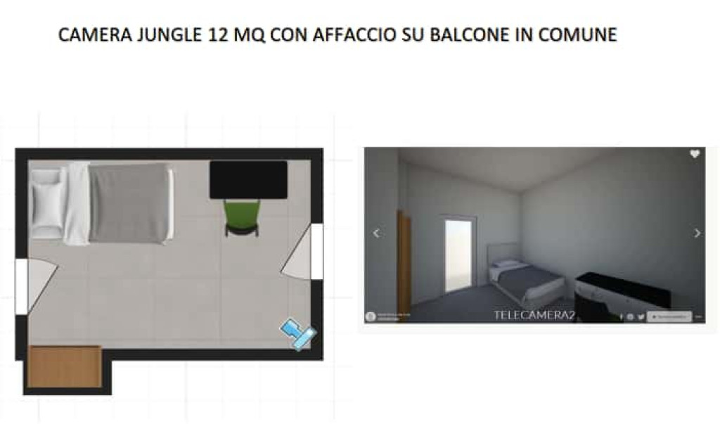 Camera Jungle con affaccio su balcone comune