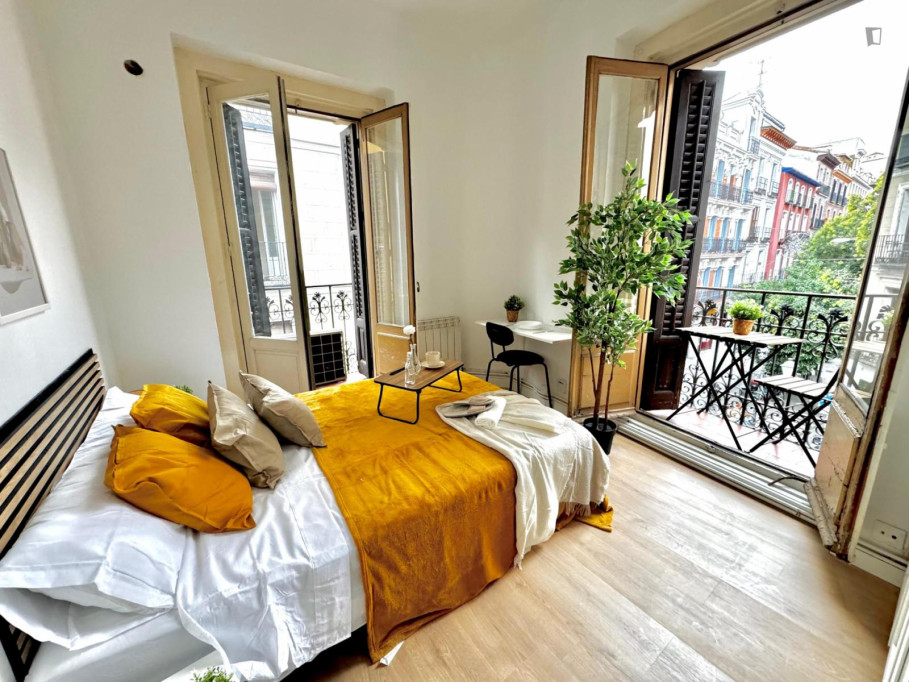 Breezy double bedroom with a balcony, in Huertas-Cortes - Madrid - chambre - ImmoJeune