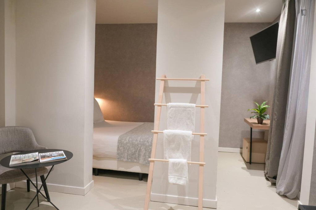 Wonderful double ensuite bedroom with access to a shared terrace in hotel in Ciutat Vella - Barcelone - chambre - ImmoJeune