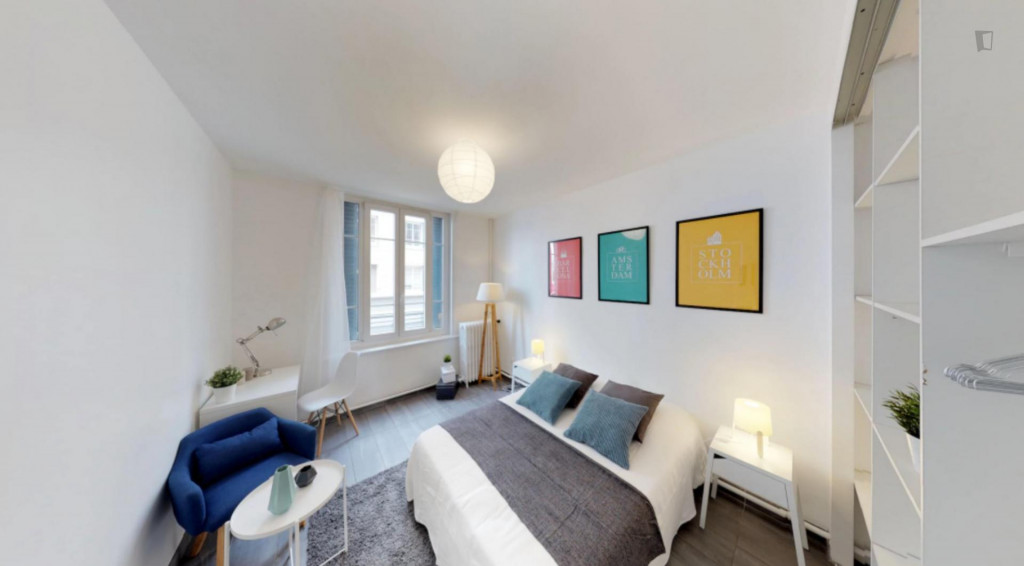 Pleasant double bedroom in a student flat, in Villette Paul Bert