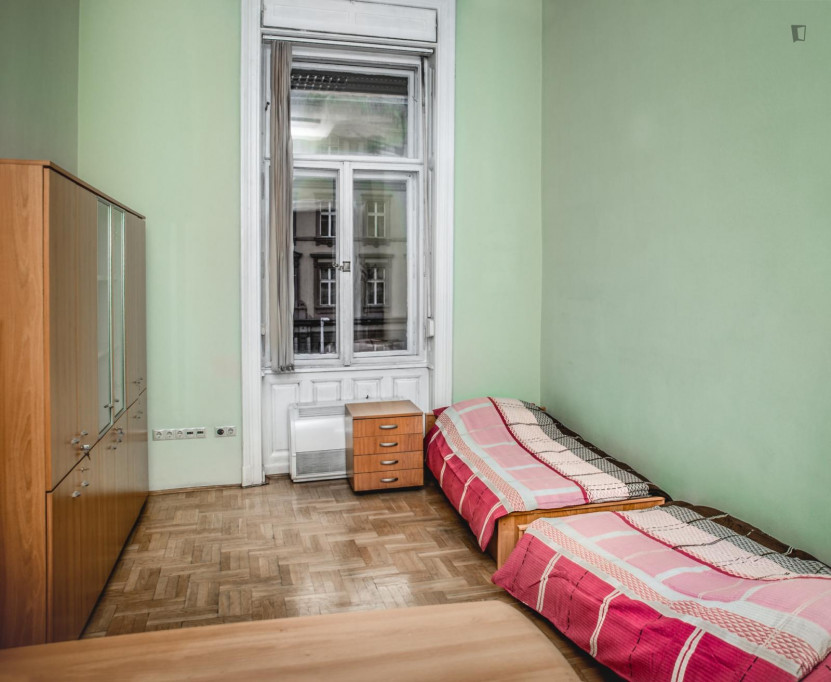 Bed in a twin bedroom, part of a residence next to Budapest-Nyugati transport station - Budapest - chambre - ImmoJeune