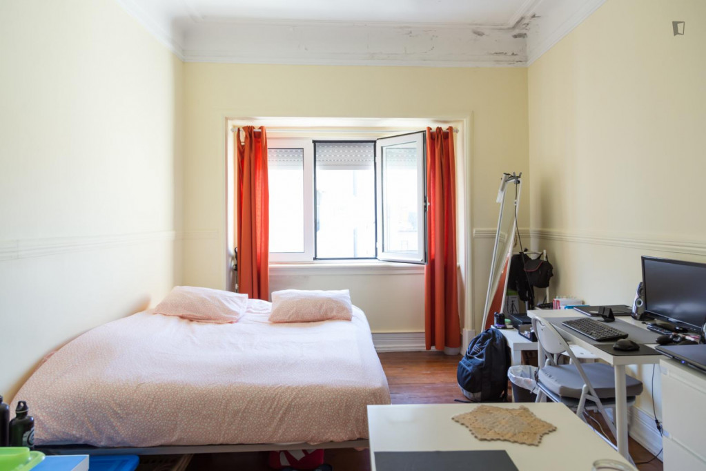 Typical double bedroom in a grand 7-bedroom flat near Jardim Fernando Pessoa - Lisbonne - chambre - ImmoJeune