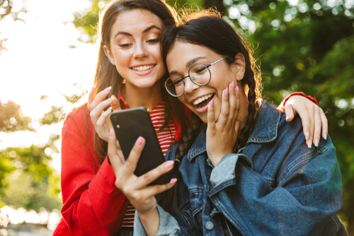 students having fun on social media