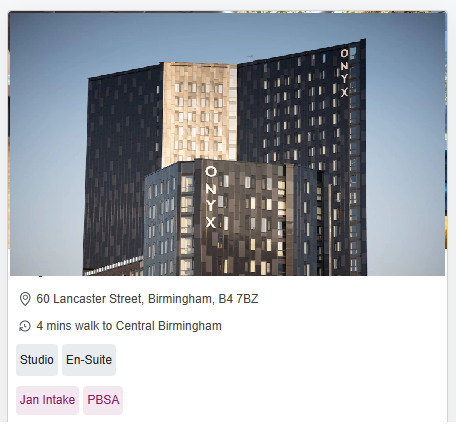 Onyx Student Studio Rooms in Birmingham