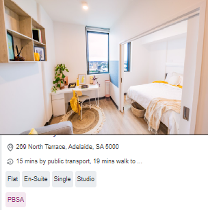  Adelaide City Single Student Room Availability in Adelaide