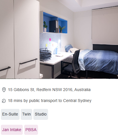 Y Suites on Gibbons Single Student Room Availability in Sydney