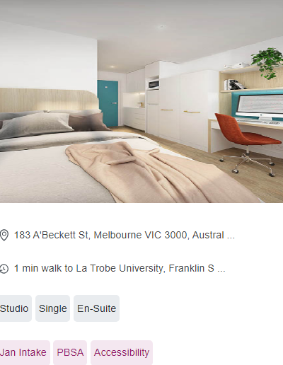  Y Suites on A'Beckett Single Student Room Availability in Melbourne