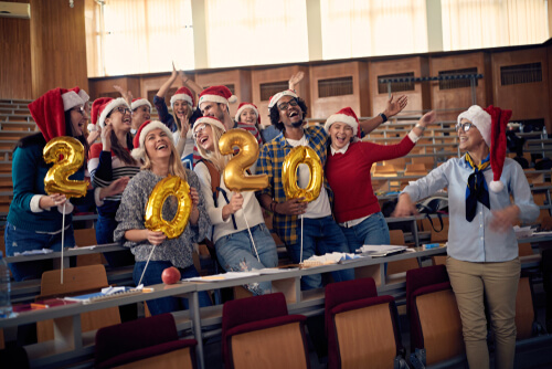 students celebrating Christmas at university