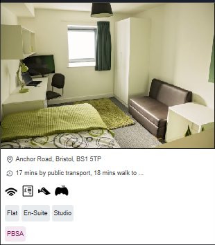 Harbour Court Student Studio Room in Bristol