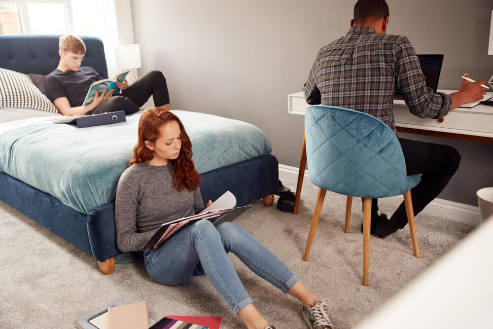 students studying together in a shared room